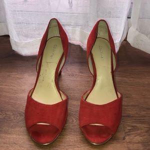 Calvin Klein peep toe suede heels
